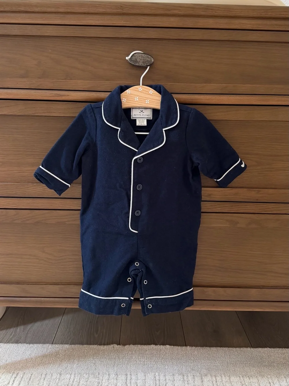 Petite Plume Navy and White  Romper Pajama